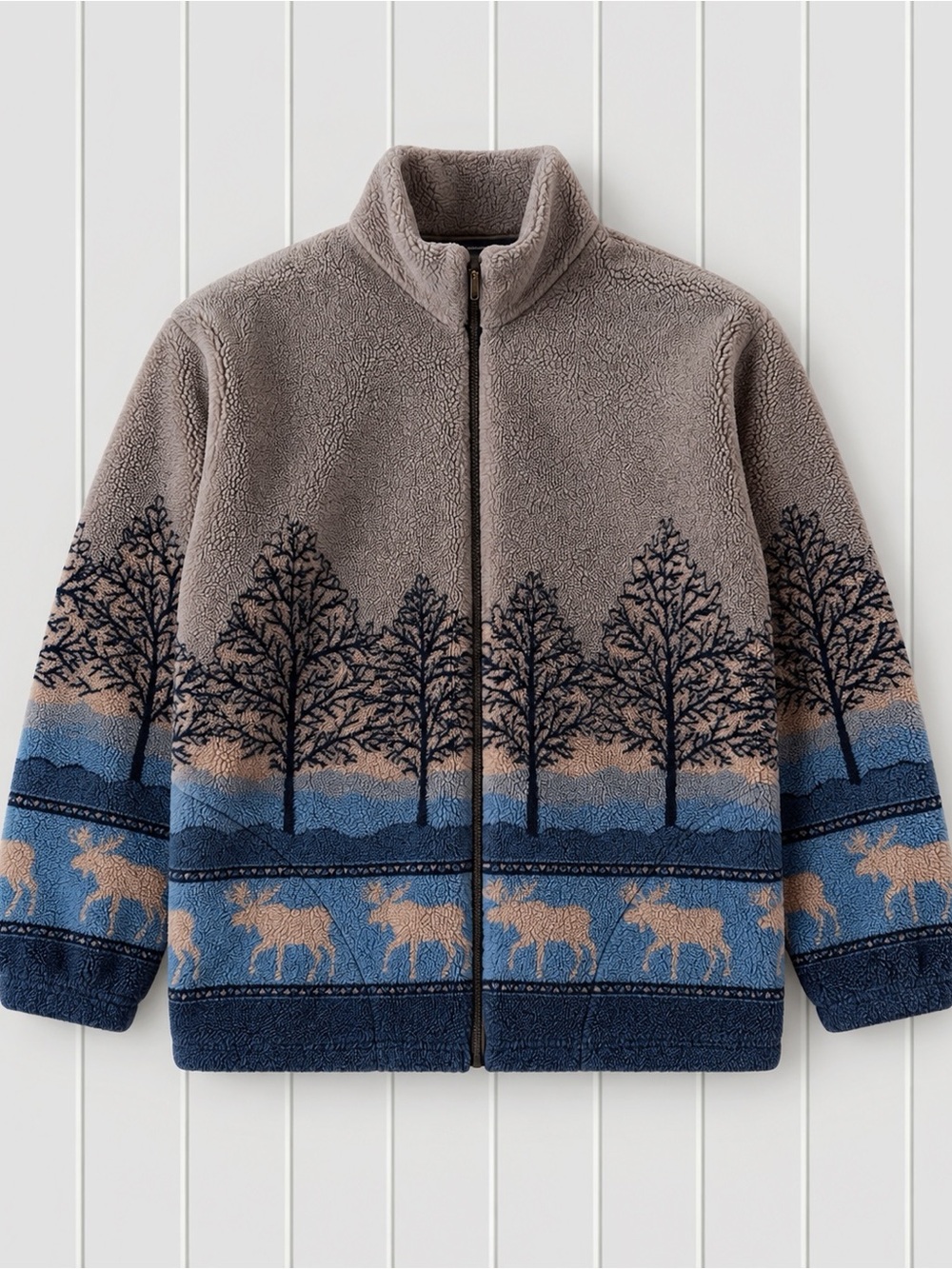 VTG Marshlands Unisex Fleece Forest Moose Nature Full Zip Sweater Jacket LARGE